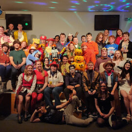 University students pose at a party