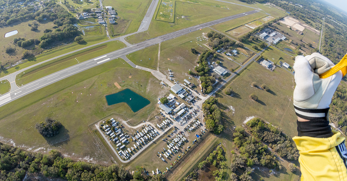 Aerial view down on a dropzone