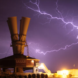 A storm brews over the dropzone, as lightning flashes through the air
