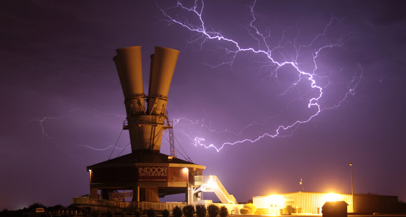 A storm brews over the dropzone, as lightning flashes through the air