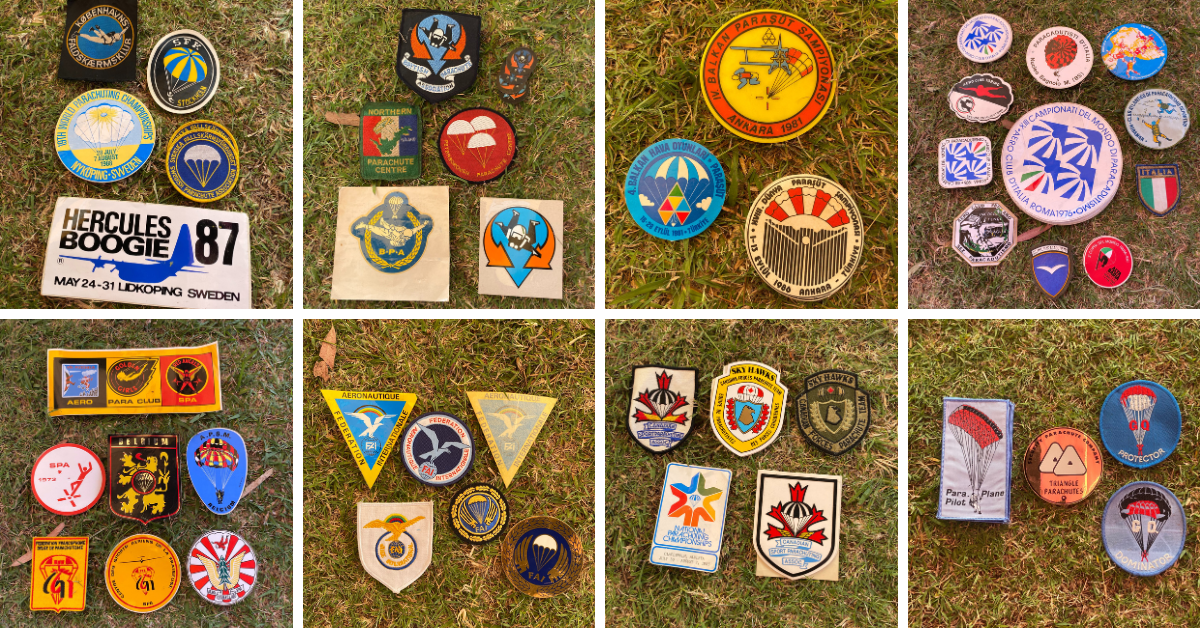Some of Claude's collection of badges from around the world.